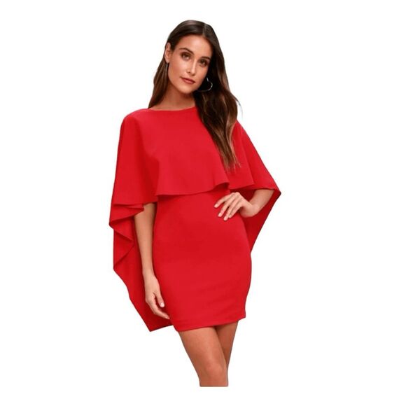 Lulu's Best is Yet to Come Mini Dress Red Cape Sleeves S - Picture 2 of 9